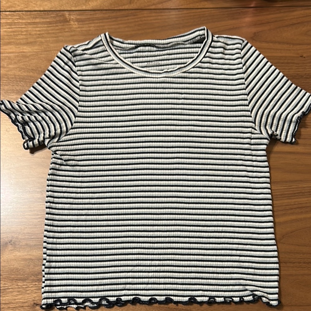 American Eagle Striped Ribbed Fitted Tee Size Large